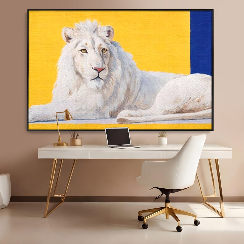 Leinwand Premium Canvas Wandbilder, LuxCanva® M1399, Königliche Komposition, Reinheit, König, Gemälde, Modern, Entspannend, Weisheit, Löwe, Tier, Büro, Wohnen, Kinderzimmer