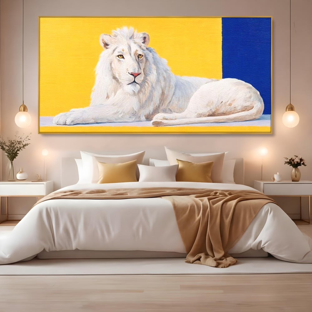 Leinwand Premium Canvas Wandbilder, LuxCanva® M1399, Königliche Komposition, Reinheit, König, Gemälde, Modern, Entspannend, Weisheit, Löwe, Tier, Büro, Wohnen, Kinderzimmer