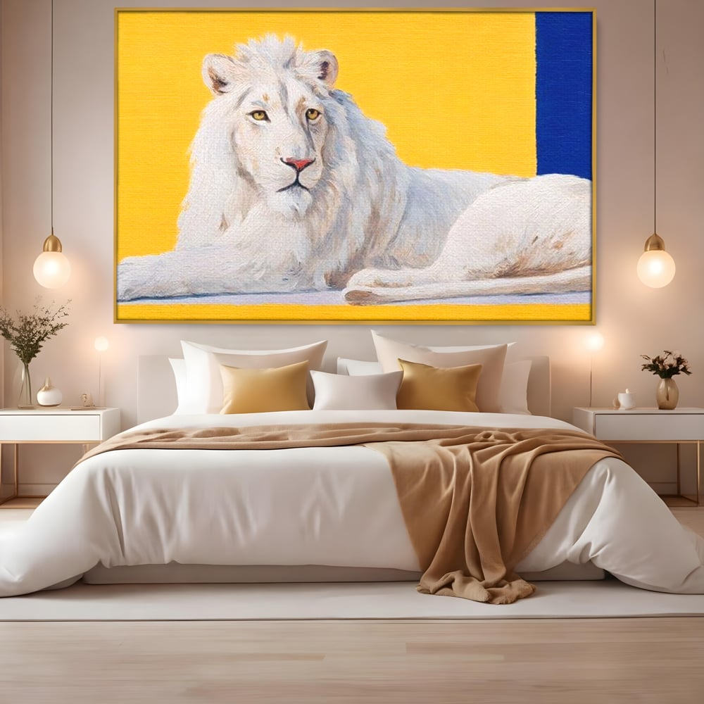 Leinwand Premium Canvas Wandbilder, LuxCanva® M1399, Königliche Komposition, Reinheit, König, Gemälde, Modern, Entspannend, Weisheit, Löwe, Tier, Büro, Wohnen, Kinderzimmer