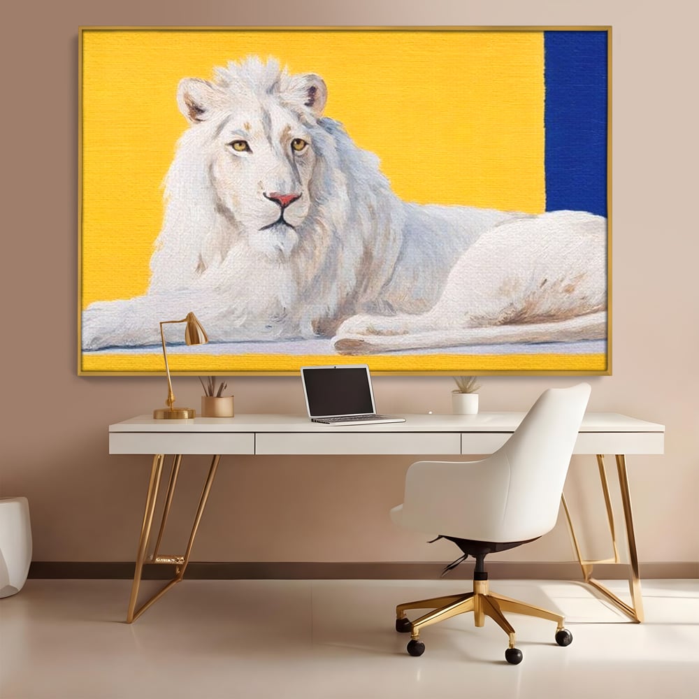 Leinwand Premium Canvas Wandbilder, LuxCanva® M1399, Königliche Komposition, Reinheit, König, Gemälde, Modern, Entspannend, Weisheit, Löwe, Tier, Büro, Wohnen, Kinderzimmer