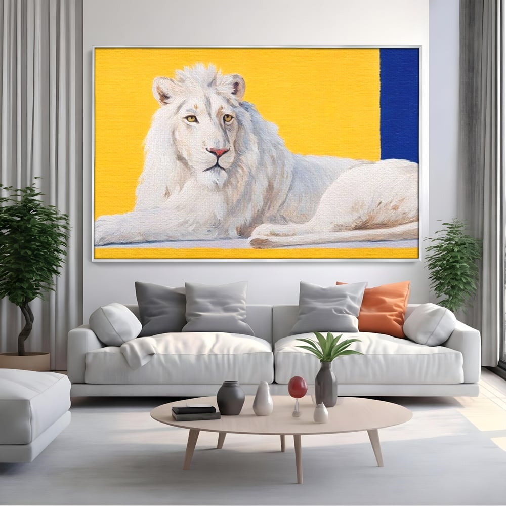 Leinwand Premium Canvas Wandbilder, LuxCanva® M1399, Königliche Komposition, Reinheit, König, Gemälde, Modern, Entspannend, Weisheit, Löwe, Tier, Büro, Wohnen, Kinderzimmer
