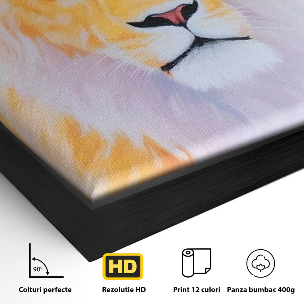 Leinwand Wandkunst Premium, LuxCanva® M1400, Pastell Leinwand Wandkunst, Pastell, Löwe, Tier, Wild, Exotisch, Dschungel, Natur, Natur, Malerei, Vegetation, Gelassenheit, Büro, Wohnen, Kinderzimmer
