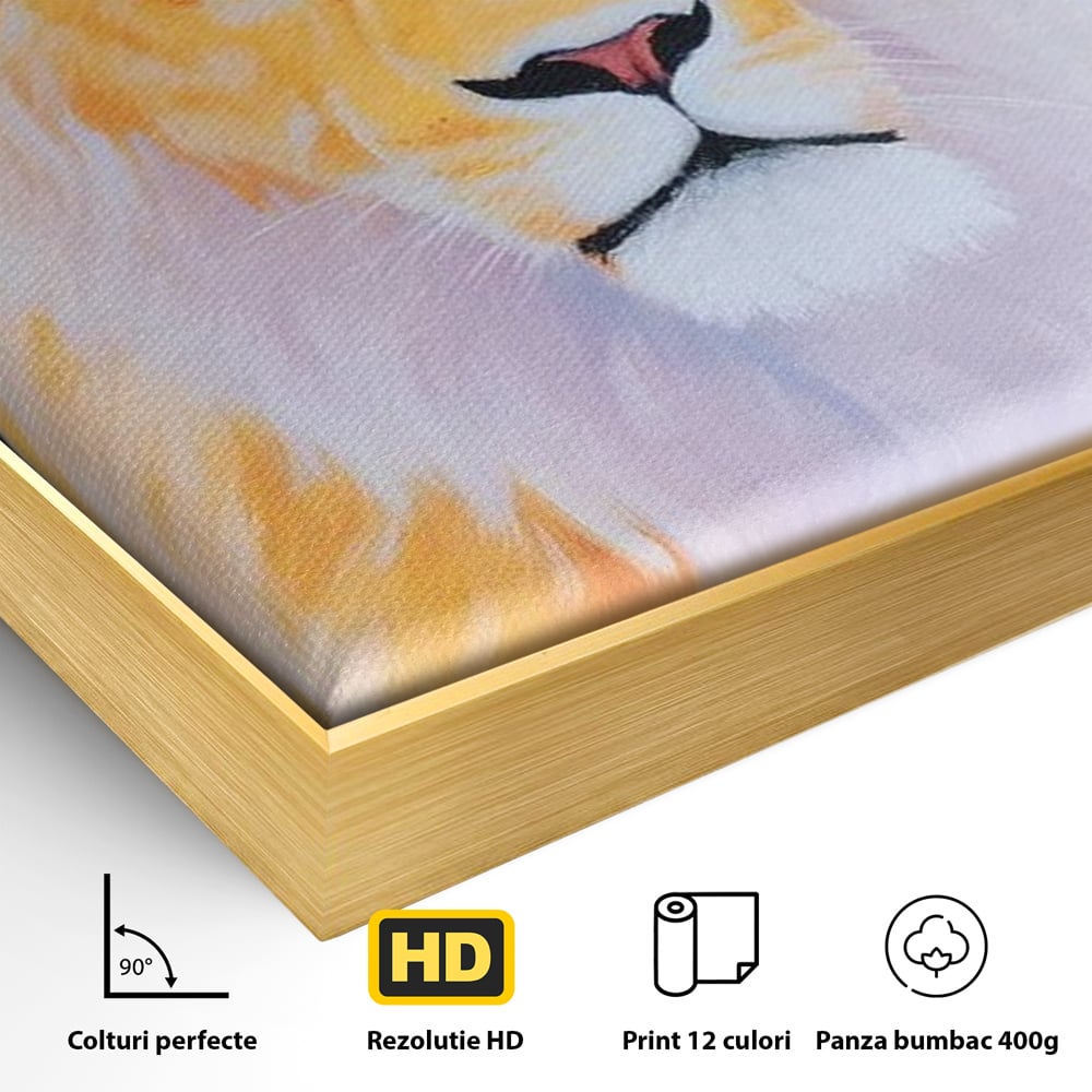 Leinwand Wandkunst Premium, LuxCanva® M1400, Pastell Leinwand Wandkunst, Pastell, Löwe, Tier, Wild, Exotisch, Dschungel, Natur, Natur, Malerei, Vegetation, Gelassenheit, Büro, Wohnen, Kinderzimmer