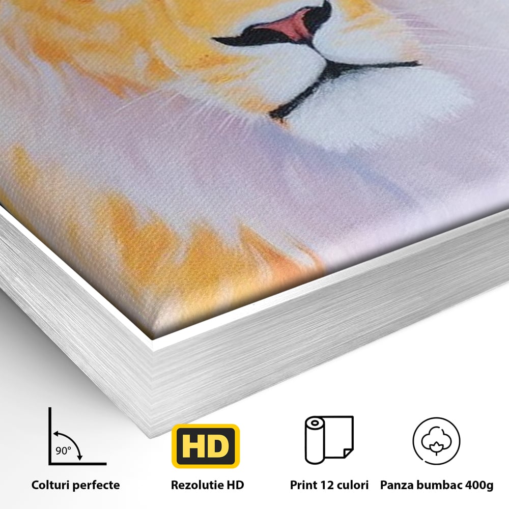 Leinwand Wandkunst Premium, LuxCanva® M1400, Pastell Leinwand Wandkunst, Pastell, Löwe, Tier, Wild, Exotisch, Dschungel, Natur, Natur, Malerei, Vegetation, Gelassenheit, Büro, Wohnen, Kinderzimmer