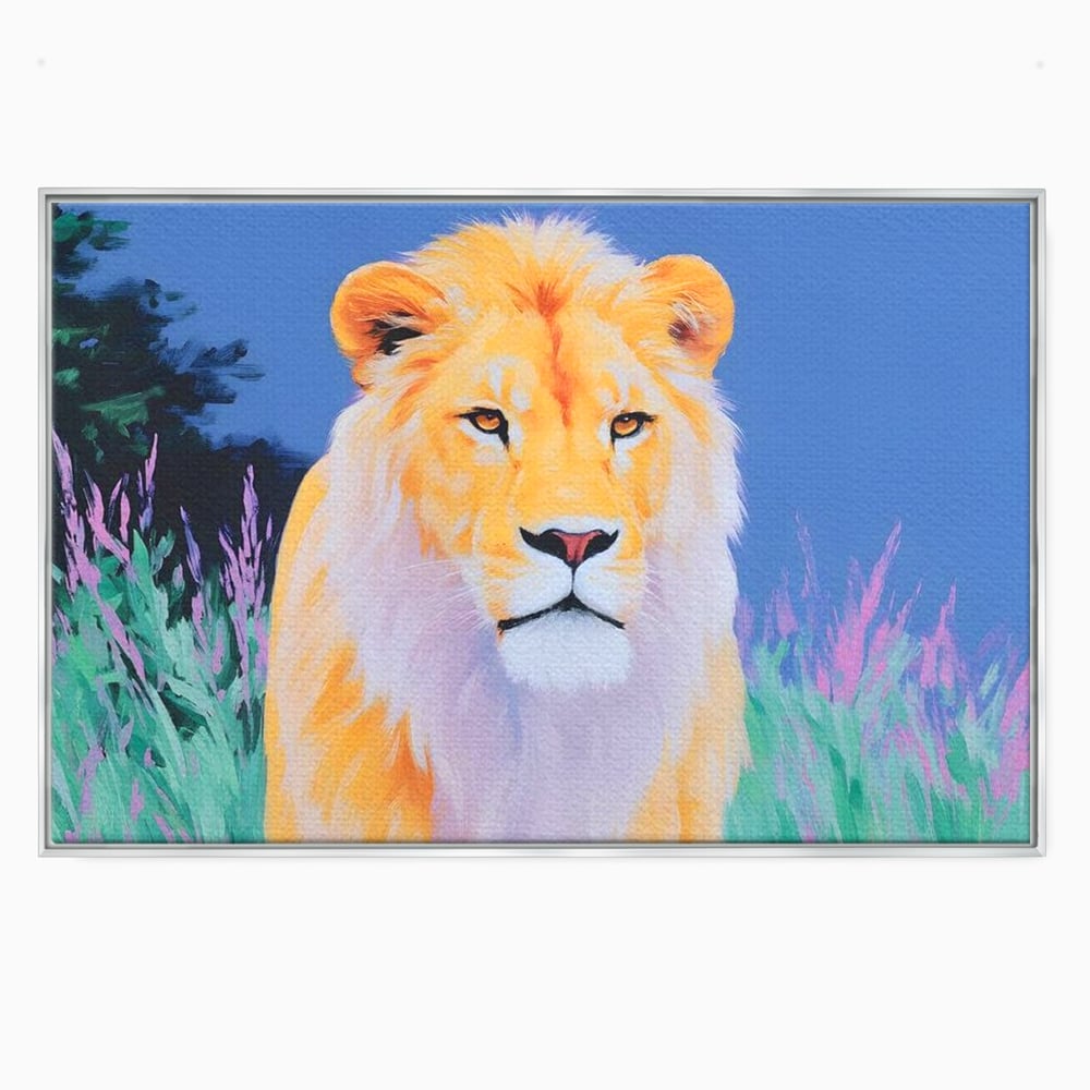 Leinwand Wandkunst Premium, LuxCanva® M1400, Pastell Leinwand Wandkunst, Pastell, Löwe, Tier, Wild, Exotisch, Dschungel, Natur, Natur, Malerei, Vegetation, Gelassenheit, Büro, Wohnen, Kinderzimmer