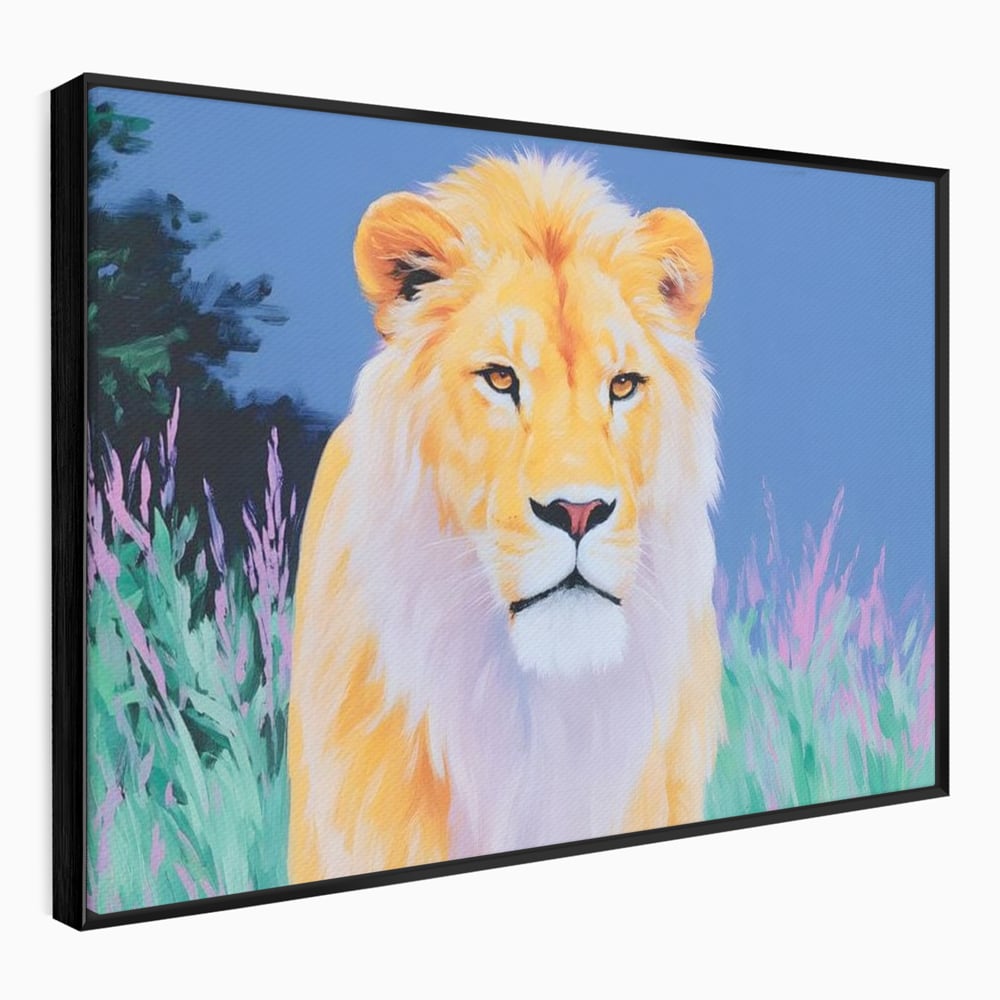 Leinwand Wandkunst Premium, LuxCanva® M1400, Pastell Leinwand Wandkunst, Pastell, Löwe, Tier, Wild, Exotisch, Dschungel, Natur, Natur, Malerei, Vegetation, Gelassenheit, Büro, Wohnen, Kinderzimmer