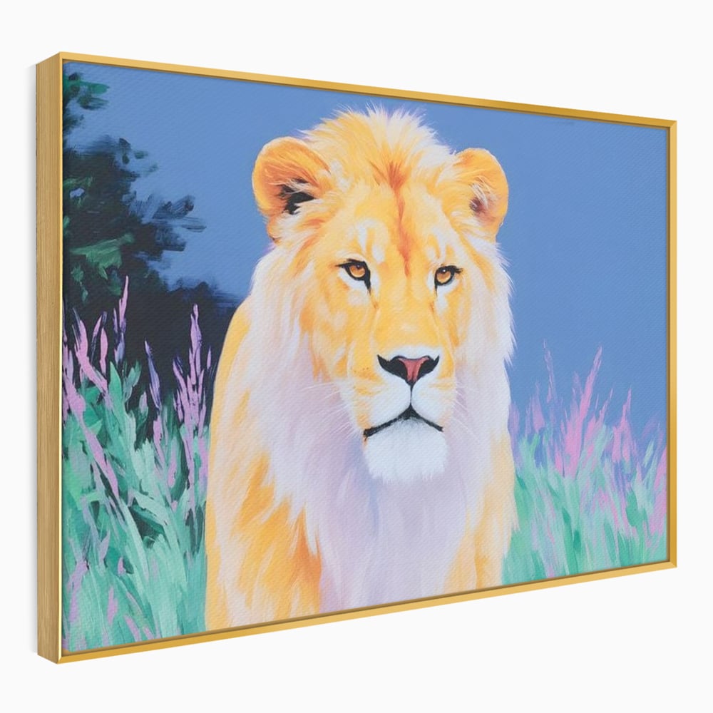 Leinwand Wandkunst Premium, LuxCanva® M1400, Pastell Leinwand Wandkunst, Pastell, Löwe, Tier, Wild, Exotisch, Dschungel, Natur, Natur, Malerei, Vegetation, Gelassenheit, Büro, Wohnen, Kinderzimmer