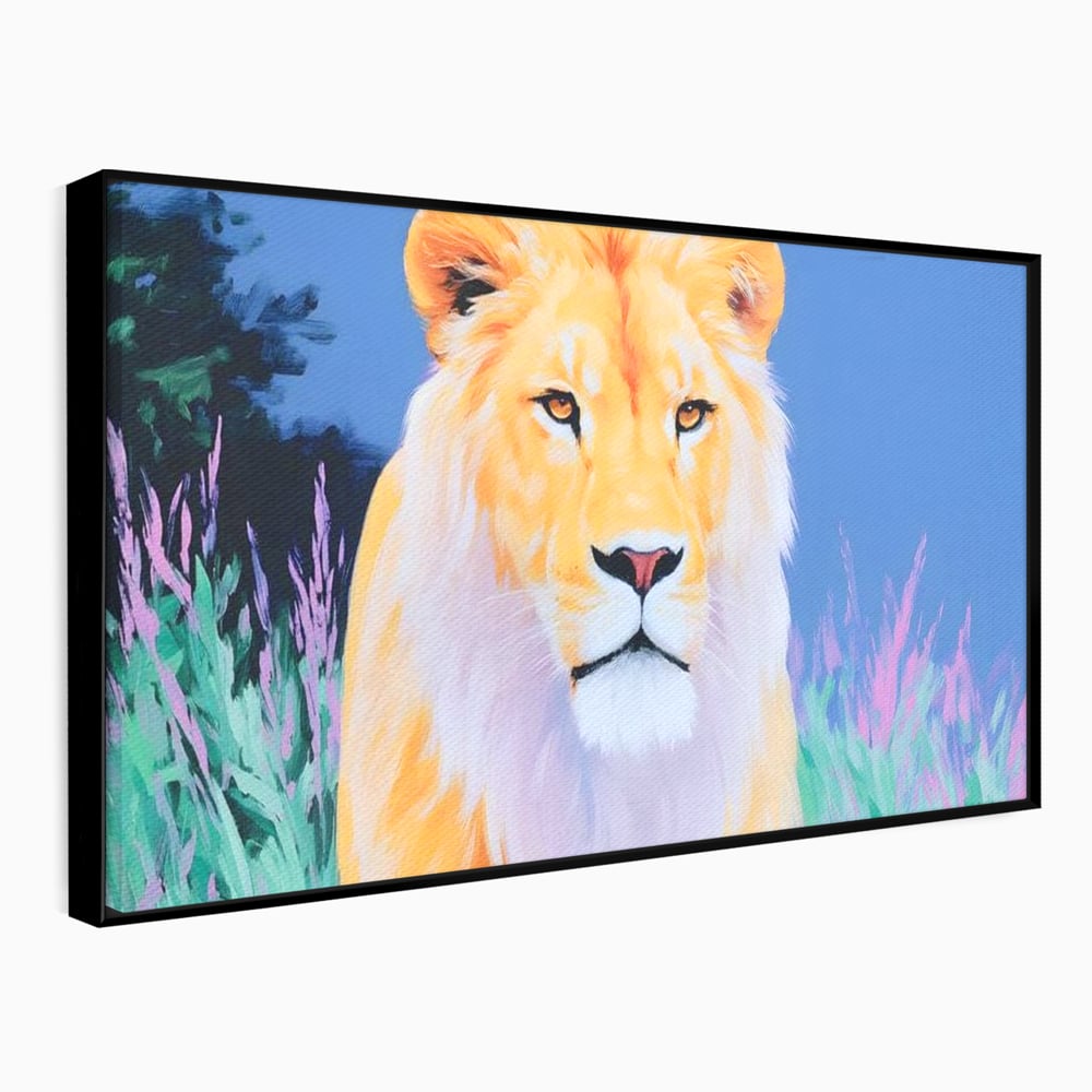 Leinwand Wandkunst Premium, LuxCanva® M1400, Pastell Leinwand Wandkunst, Pastell, Löwe, Tier, Wild, Exotisch, Dschungel, Natur, Natur, Malerei, Vegetation, Gelassenheit, Büro, Wohnen, Kinderzimmer