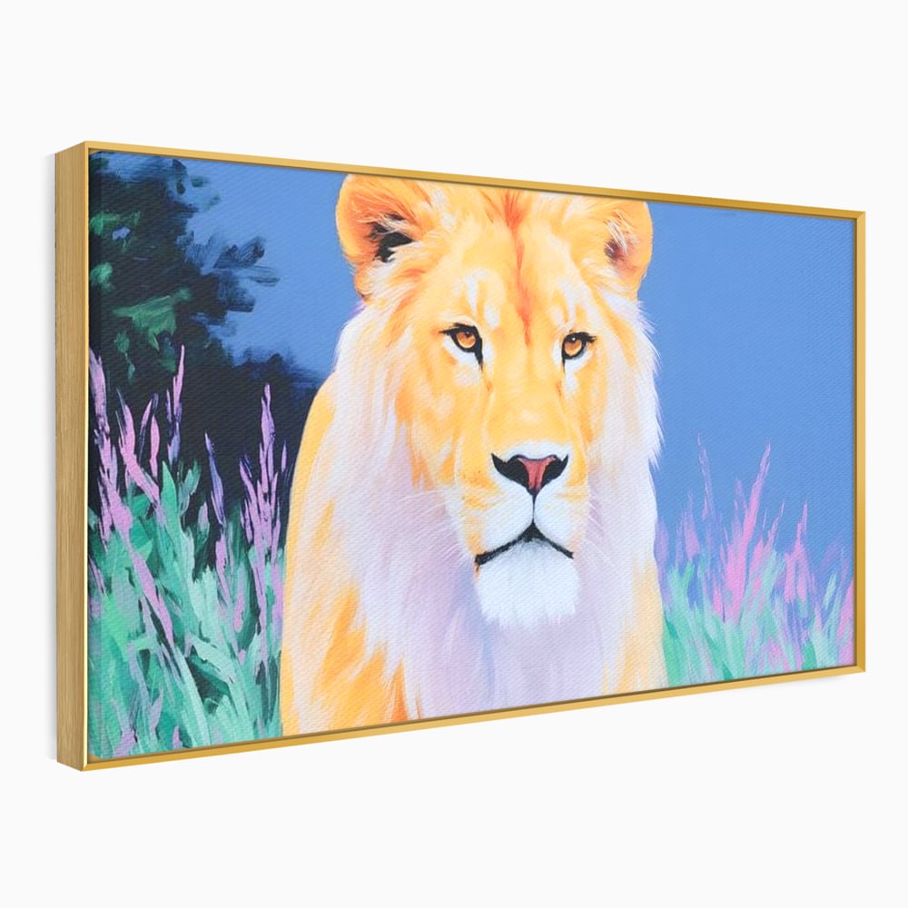 Leinwand Wandkunst Premium, LuxCanva® M1400, Pastell Leinwand Wandkunst, Pastell, Löwe, Tier, Wild, Exotisch, Dschungel, Natur, Natur, Malerei, Vegetation, Gelassenheit, Büro, Wohnen, Kinderzimmer