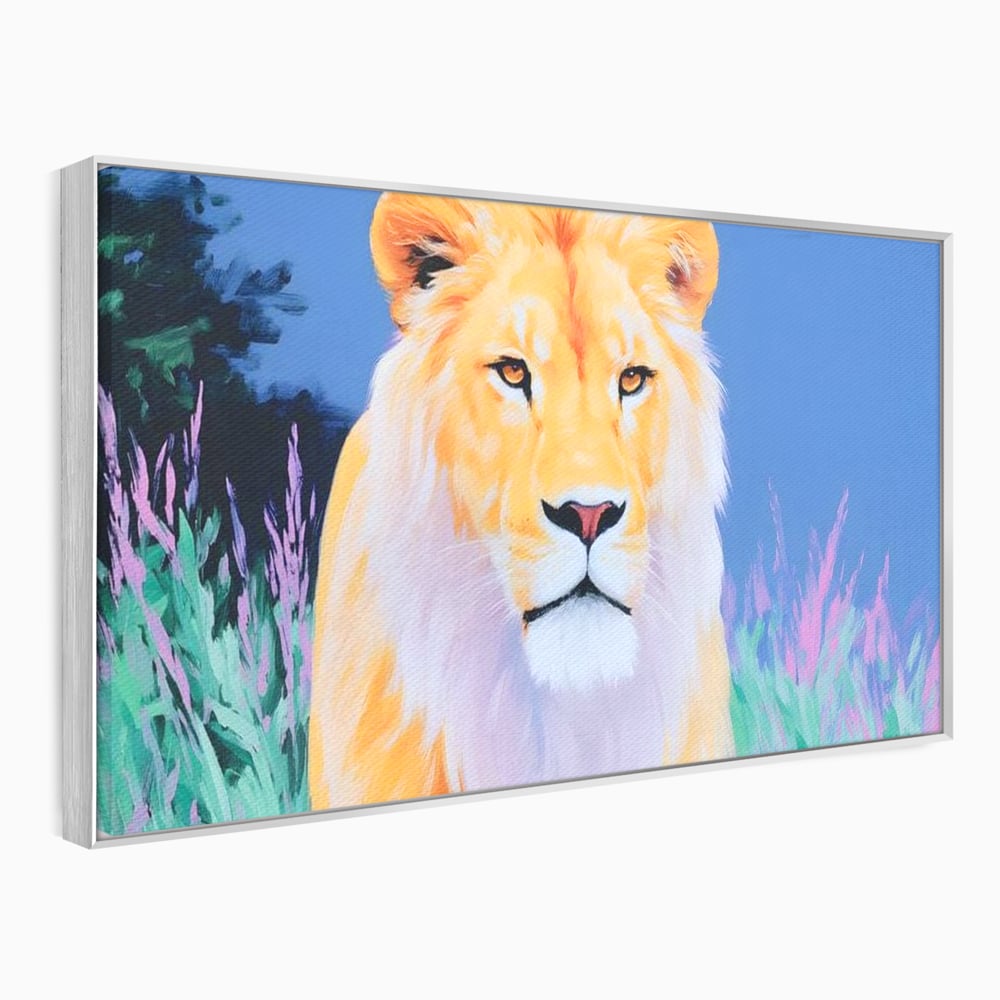 Leinwand Wandkunst Premium, LuxCanva® M1400, Pastell Leinwand Wandkunst, Pastell, Löwe, Tier, Wild, Exotisch, Dschungel, Natur, Natur, Malerei, Vegetation, Gelassenheit, Büro, Wohnen, Kinderzimmer