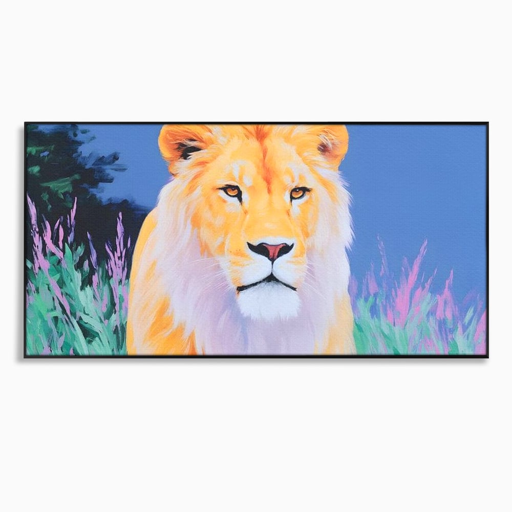 Leinwand Wandkunst Premium, LuxCanva® M1400, Pastell Leinwand Wandkunst, Pastell, Löwe, Tier, Wild, Exotisch, Dschungel, Natur, Natur, Malerei, Vegetation, Gelassenheit, Büro, Wohnen, Kinderzimmer