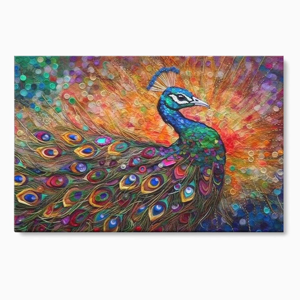 Leinwandbilder Premium, LuxCanva® M1401, Waltz of Colours, Pfau, Vogel, Vogel, Schwanz, Federn, Exotisch, Elegant, Abstrakt, Multicolor, Pracht, Büro, Wohnen, Kinderzimmer