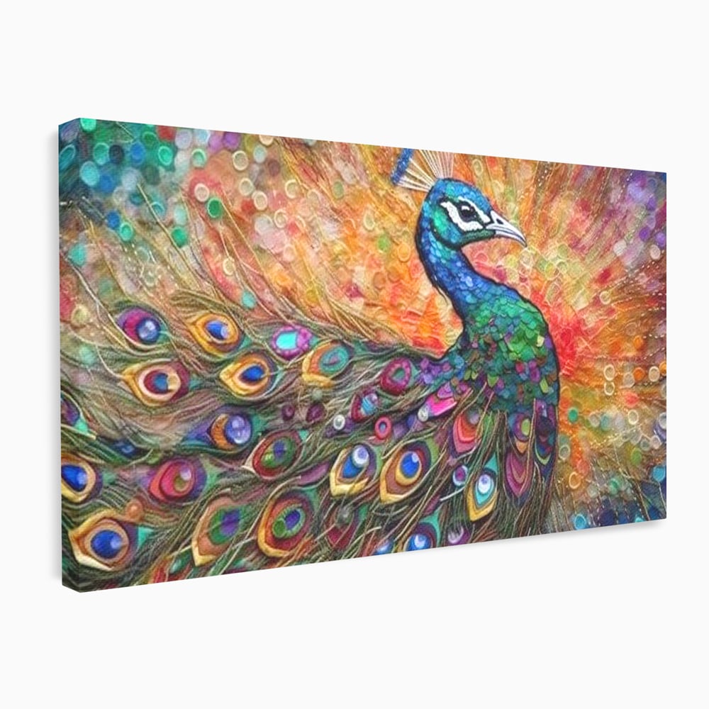 Leinwandbilder Premium, LuxCanva® M1401, Waltz of Colours, Pfau, Vogel, Vogel, Schwanz, Federn, Exotisch, Elegant, Abstrakt, Multicolor, Pracht, Büro, Wohnen, Kinderzimmer