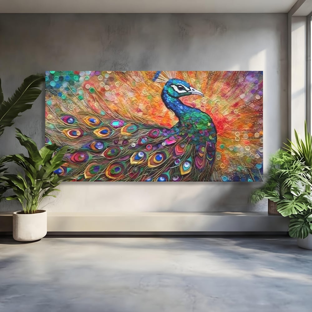 Leinwandbilder Premium, LuxCanva® M1401, Waltz of Colours, Pfau, Vogel, Vogel, Schwanz, Federn, Exotisch, Elegant, Abstrakt, Multicolor, Pracht, Büro, Wohnen, Kinderzimmer