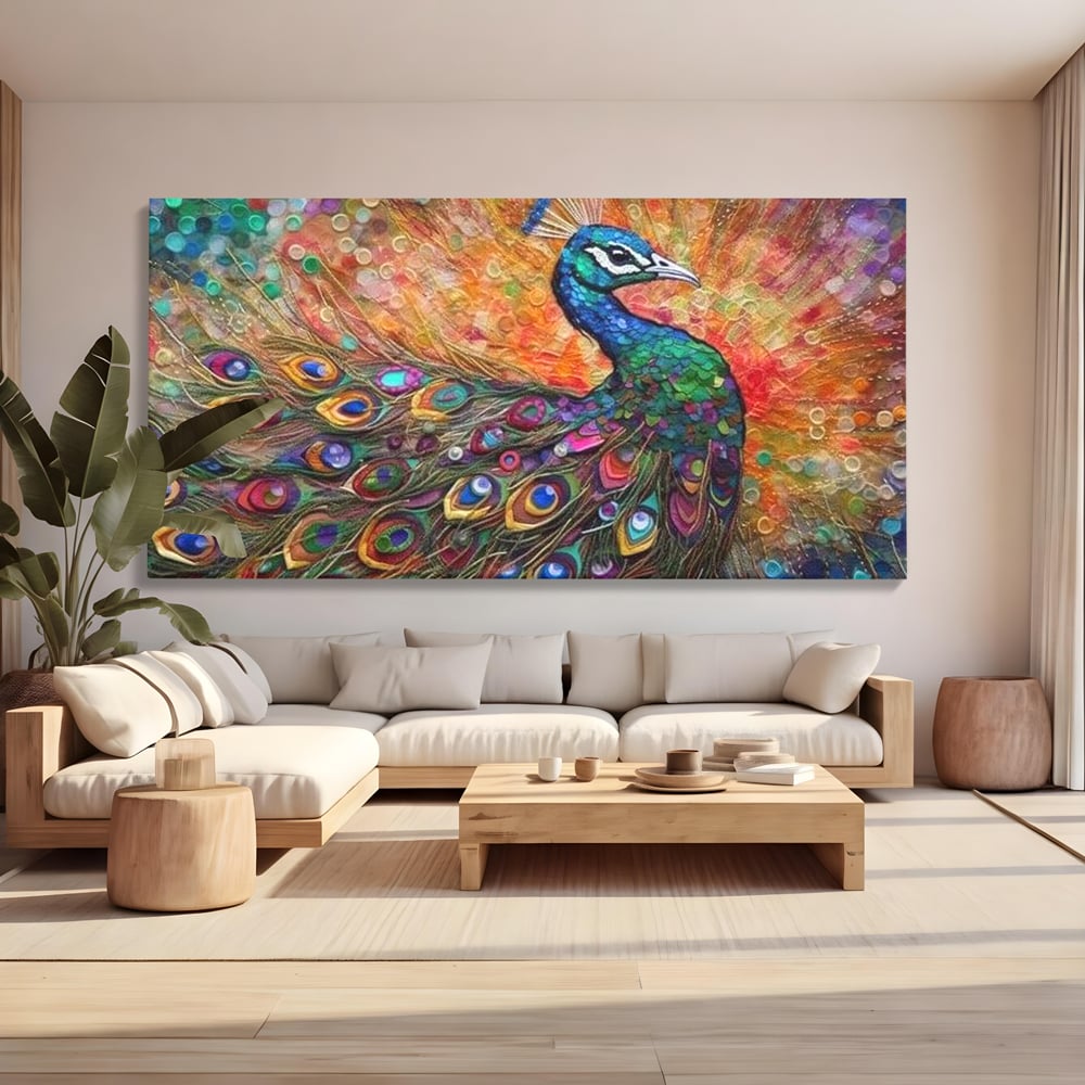 Leinwandbilder Premium, LuxCanva® M1401, Waltz of Colours, Pfau, Vogel, Vogel, Schwanz, Federn, Exotisch, Elegant, Abstrakt, Multicolor, Pracht, Büro, Wohnen, Kinderzimmer