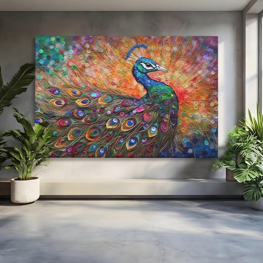 Leinwandbilder Premium, LuxCanva® M1401, Waltz of Colours, Pfau, Vogel, Vogel, Schwanz, Federn, Exotisch, Elegant, Abstrakt, Multicolor, Pracht, Büro, Wohnen, Kinderzimmer