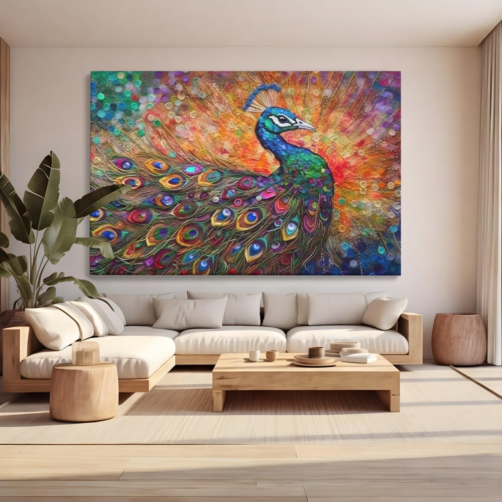 Leinwandbilder Premium, LuxCanva® M1401, Waltz of Colours, Pfau, Vogel, Vogel, Schwanz, Federn, Exotisch, Elegant, Abstrakt, Multicolor, Pracht, Büro, Wohnen, Kinderzimmer