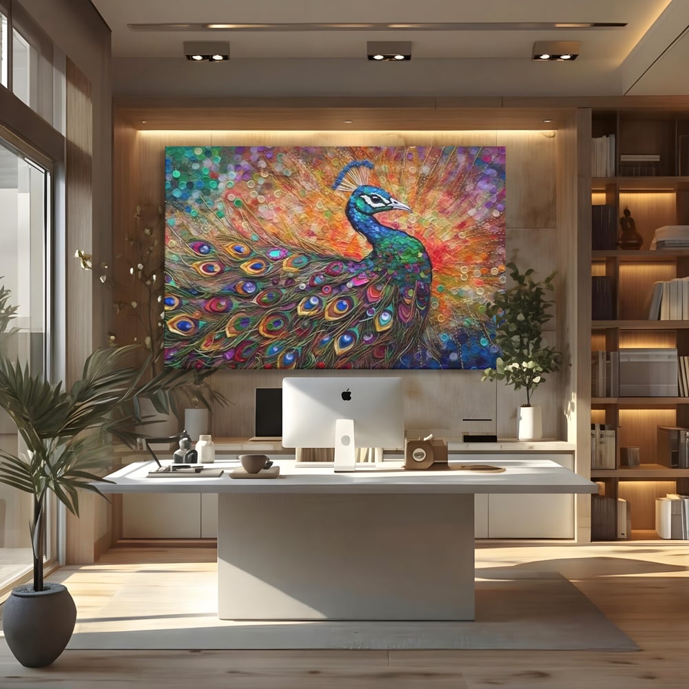 Leinwandbilder Premium, LuxCanva® M1401, Waltz of Colours, Pfau, Vogel, Vogel, Schwanz, Federn, Exotisch, Elegant, Abstrakt, Multicolor, Pracht, Büro, Wohnen, Kinderzimmer