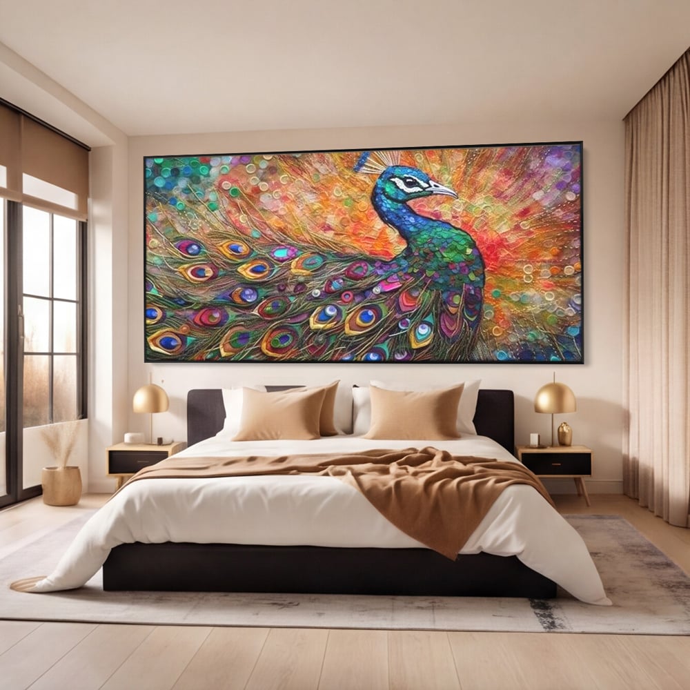 Leinwandbilder Premium, LuxCanva® M1401, Waltz of Colours, Pfau, Vogel, Vogel, Schwanz, Federn, Exotisch, Elegant, Abstrakt, Multicolor, Pracht, Büro, Wohnen, Kinderzimmer