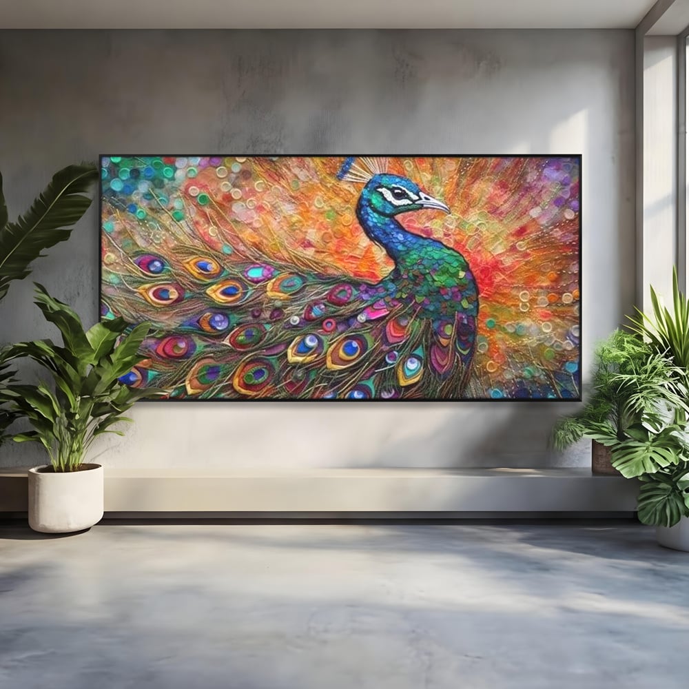 Leinwandbilder Premium, LuxCanva® M1401, Waltz of Colours, Pfau, Vogel, Vogel, Schwanz, Federn, Exotisch, Elegant, Abstrakt, Multicolor, Pracht, Büro, Wohnen, Kinderzimmer