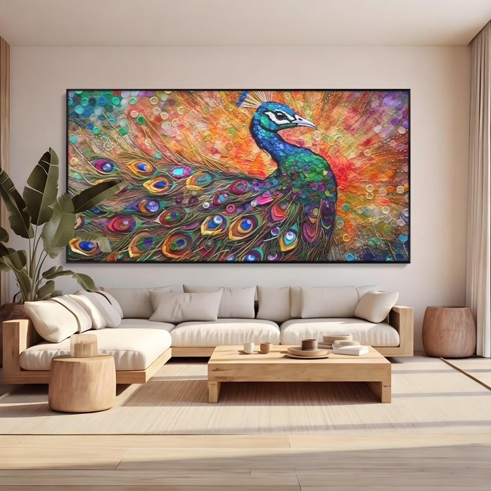 Leinwandbilder Premium, LuxCanva® M1401, Waltz of Colours, Pfau, Vogel, Vogel, Schwanz, Federn, Exotisch, Elegant, Abstrakt, Multicolor, Pracht, Büro, Wohnen, Kinderzimmer