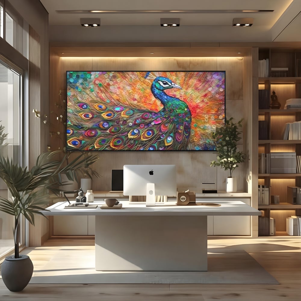 Leinwandbilder Premium, LuxCanva® M1401, Waltz of Colours, Pfau, Vogel, Vogel, Schwanz, Federn, Exotisch, Elegant, Abstrakt, Multicolor, Pracht, Büro, Wohnen, Kinderzimmer