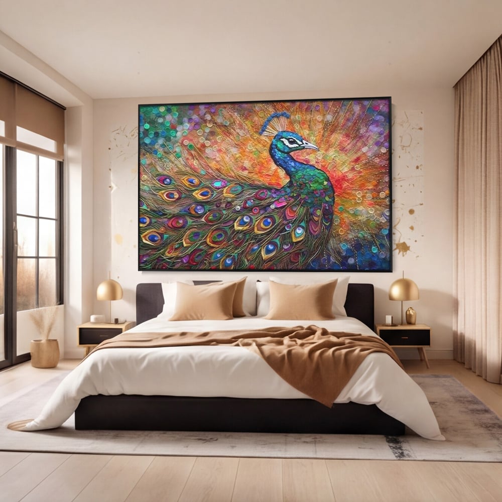 Leinwandbilder Premium, LuxCanva® M1401, Waltz of Colours, Pfau, Vogel, Vogel, Schwanz, Federn, Exotisch, Elegant, Abstrakt, Multicolor, Pracht, Büro, Wohnen, Kinderzimmer