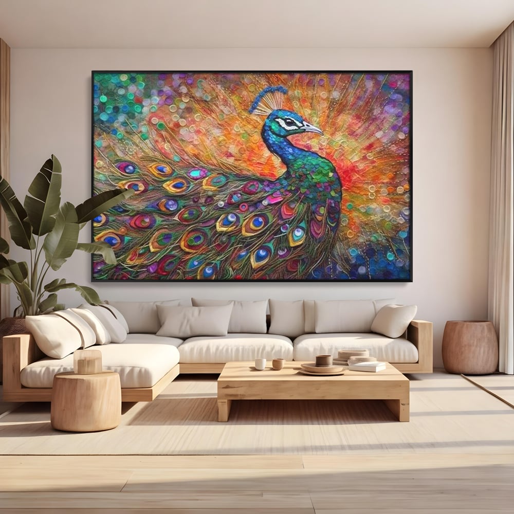 Leinwandbilder Premium, LuxCanva® M1401, Waltz of Colours, Pfau, Vogel, Vogel, Schwanz, Federn, Exotisch, Elegant, Abstrakt, Multicolor, Pracht, Büro, Wohnen, Kinderzimmer