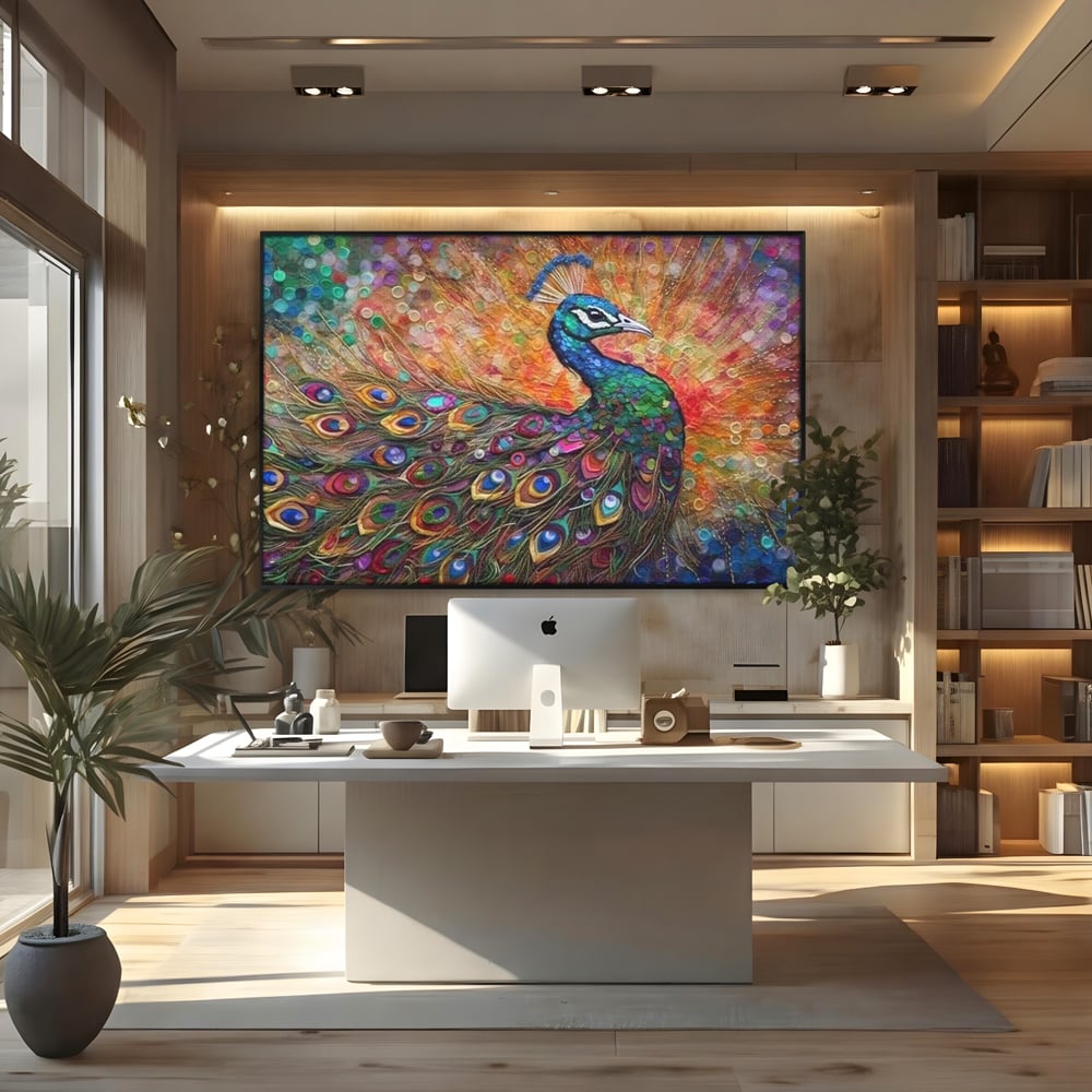 Leinwandbilder Premium, LuxCanva® M1401, Waltz of Colours, Pfau, Vogel, Vogel, Schwanz, Federn, Exotisch, Elegant, Abstrakt, Multicolor, Pracht, Büro, Wohnen, Kinderzimmer