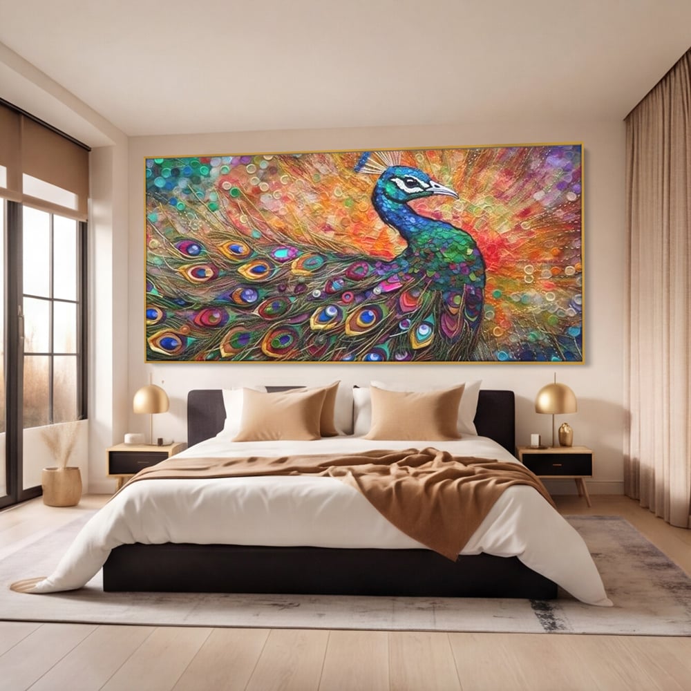 Leinwandbilder Premium, LuxCanva® M1401, Waltz of Colours, Pfau, Vogel, Vogel, Schwanz, Federn, Exotisch, Elegant, Abstrakt, Multicolor, Pracht, Büro, Wohnen, Kinderzimmer