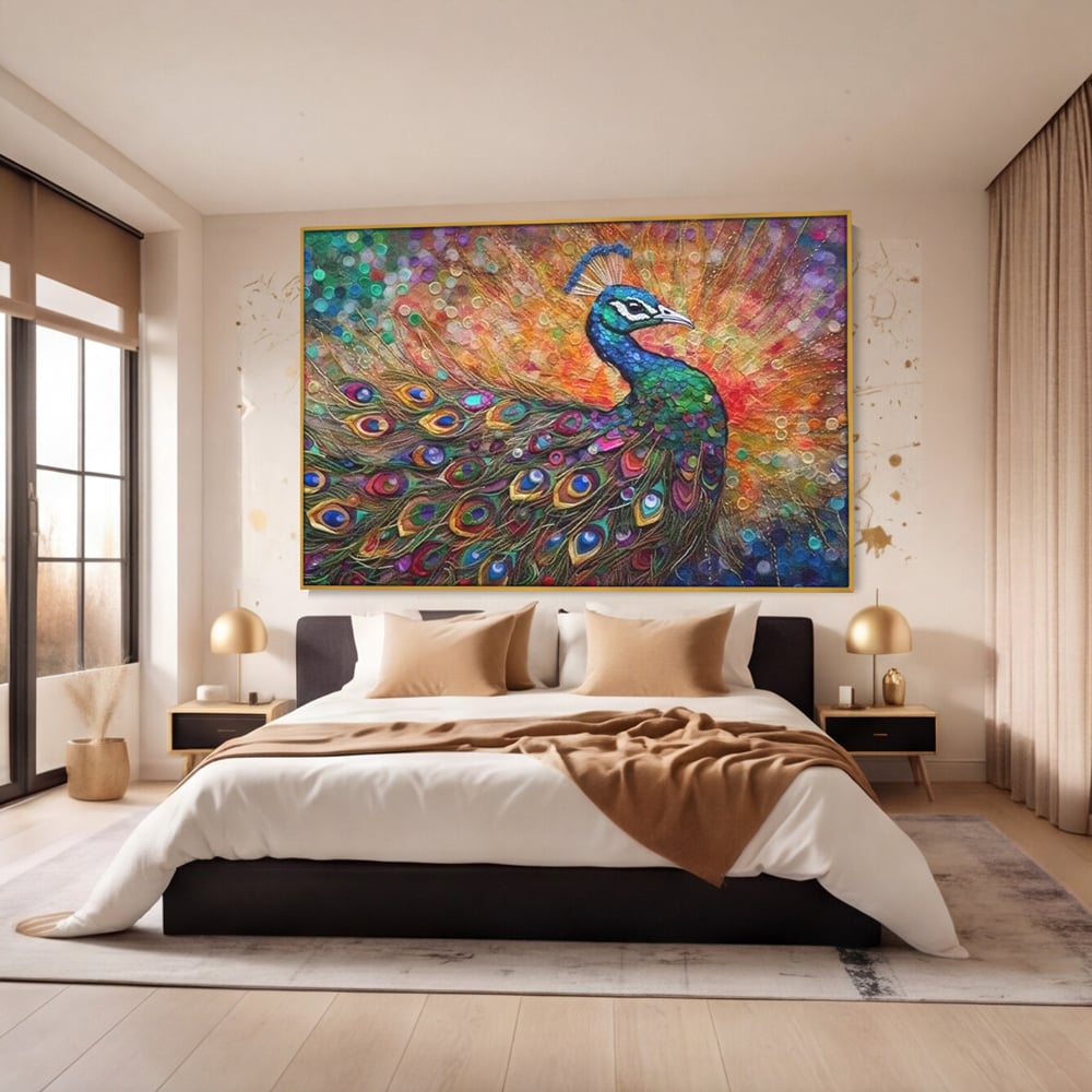Leinwandbilder Premium, LuxCanva® M1401, Waltz of Colours, Pfau, Vogel, Vogel, Schwanz, Federn, Exotisch, Elegant, Abstrakt, Multicolor, Pracht, Büro, Wohnen, Kinderzimmer