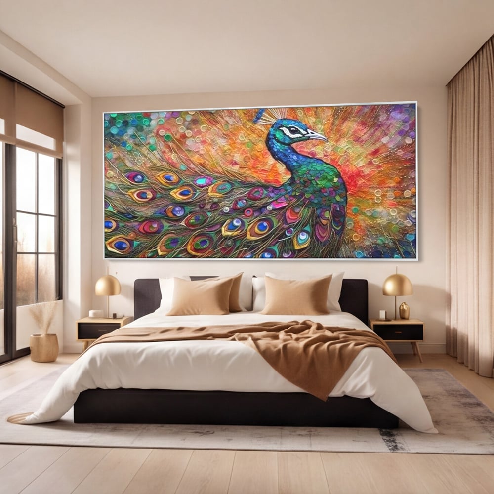 Leinwandbilder Premium, LuxCanva® M1401, Waltz of Colours, Pfau, Vogel, Vogel, Schwanz, Federn, Exotisch, Elegant, Abstrakt, Multicolor, Pracht, Büro, Wohnen, Kinderzimmer