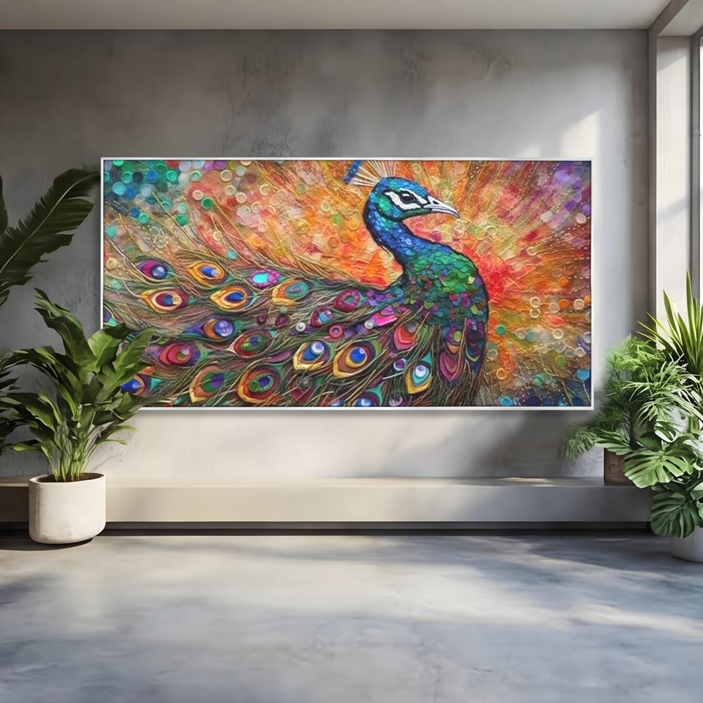 Leinwandbilder Premium, LuxCanva® M1401, Waltz of Colours, Pfau, Vogel, Vogel, Schwanz, Federn, Exotisch, Elegant, Abstrakt, Multicolor, Pracht, Büro, Wohnen, Kinderzimmer