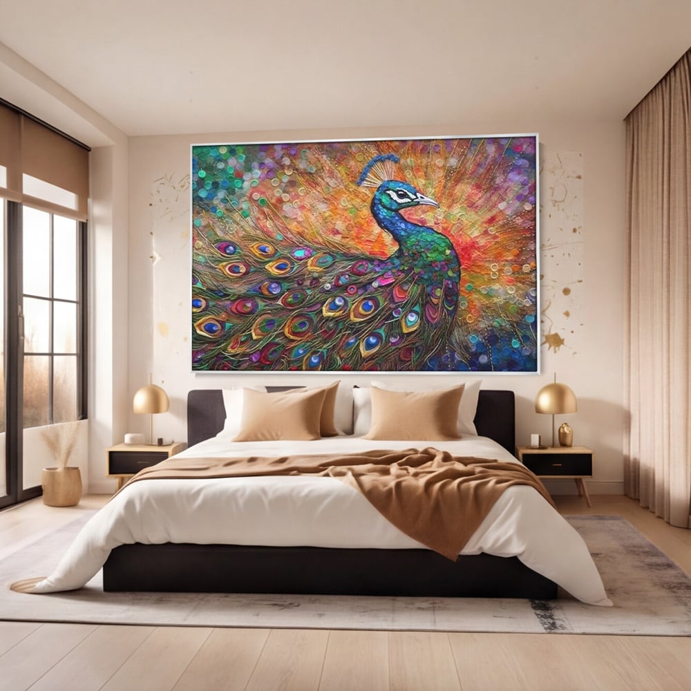 Leinwandbilder Premium, LuxCanva® M1401, Waltz of Colours, Pfau, Vogel, Vogel, Schwanz, Federn, Exotisch, Elegant, Abstrakt, Multicolor, Pracht, Büro, Wohnen, Kinderzimmer