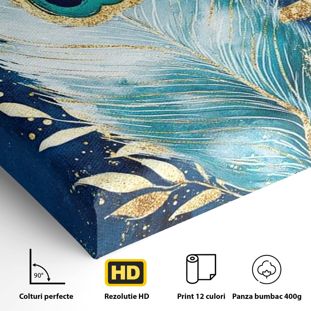 Tablou Canvas Premium, LuxCanva® M1402, O Pana Fermecata, Paun, Penaj, Auriu, Stralucitor, Elegant, Lux, Exotic, Rafinament, Detaliat, Abstract, Birou, Living, Camera Copil