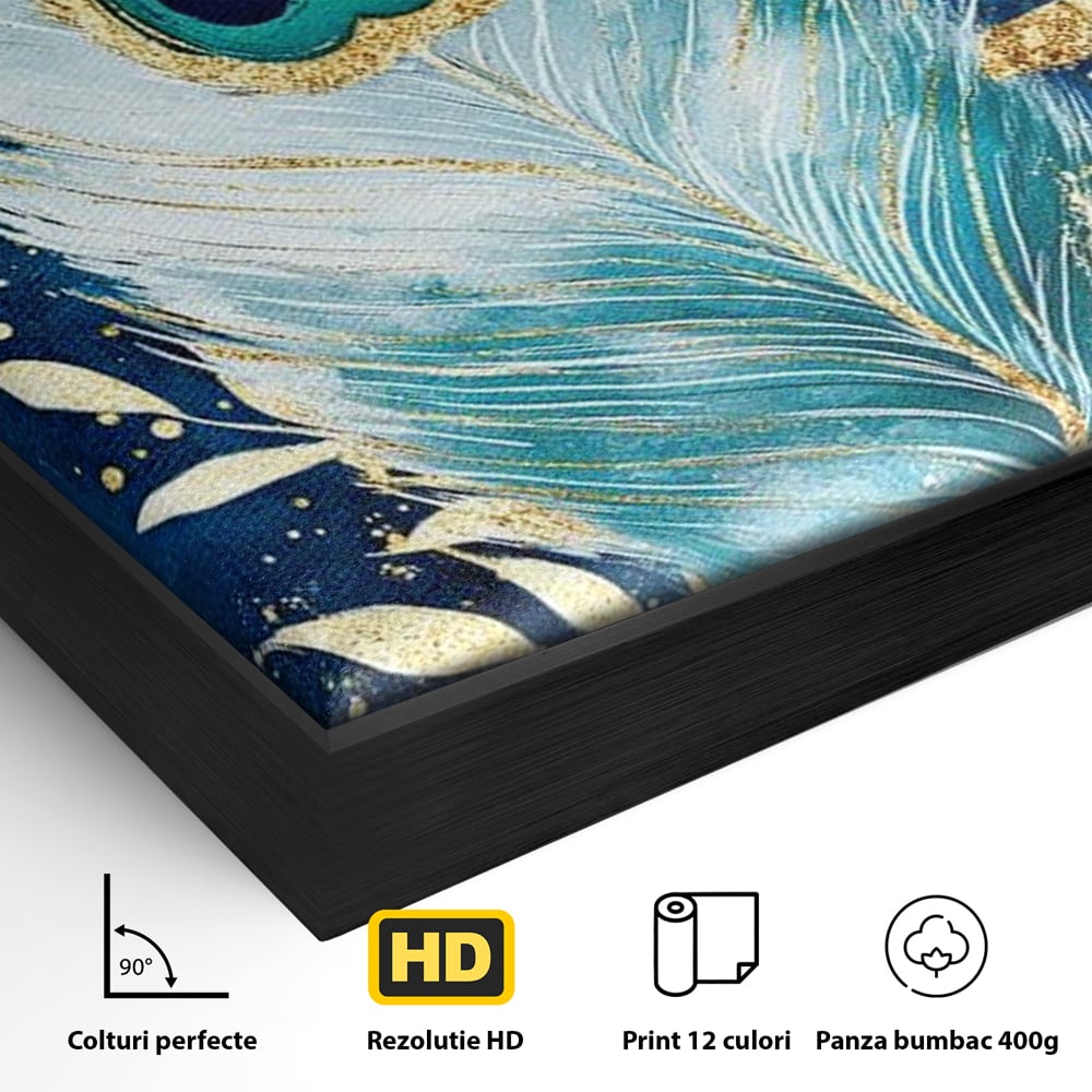 Tablou Canvas Premium, LuxCanva® M1402, O Pana Fermecata, Paun, Penaj, Auriu, Stralucitor, Elegant, Lux, Exotic, Rafinament, Detaliat, Abstract, Birou, Living, Camera Copil