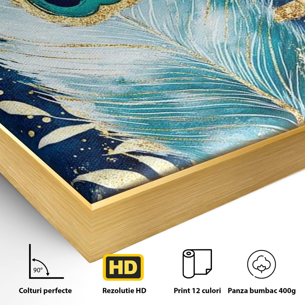 Tablou Canvas Premium, LuxCanva® M1402, O Pana Fermecata, Paun, Penaj, Auriu, Stralucitor, Elegant, Lux, Exotic, Rafinament, Detaliat, Abstract, Birou, Living, Camera Copil