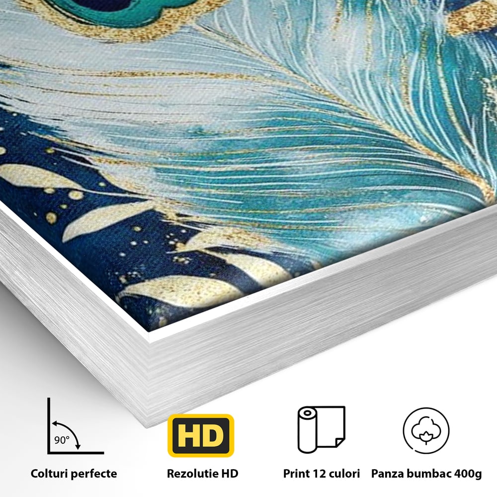 Tablou Canvas Premium, LuxCanva® M1402, O Pana Fermecata, Paun, Penaj, Auriu, Stralucitor, Elegant, Lux, Exotic, Rafinament, Detaliat, Abstract, Birou, Living, Camera Copil