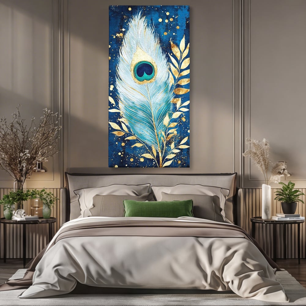 Tablou Canvas Premium, LuxCanva® M1402, O Pana Fermecata, Paun, Penaj, Auriu, Stralucitor, Elegant, Lux, Exotic, Rafinament, Detaliat, Abstract, Birou, Living, Camera Copil