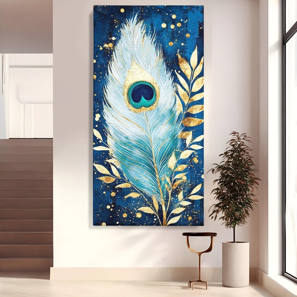 Tablou Canvas Premium, LuxCanva® M1402, O Pana Fermecata, Paun, Penaj, Auriu, Stralucitor, Elegant, Lux, Exotic, Rafinament, Detaliat, Abstract, Birou, Living, Camera Copil