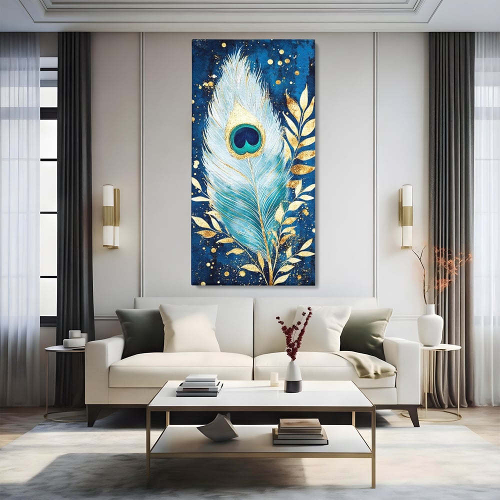 Tablou Canvas Premium, LuxCanva® M1402, O Pana Fermecata, Paun, Penaj, Auriu, Stralucitor, Elegant, Lux, Exotic, Rafinament, Detaliat, Abstract, Birou, Living, Camera Copil