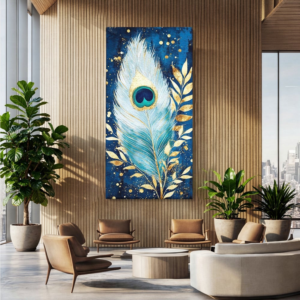 Tablou Canvas Premium, LuxCanva® M1402, O Pana Fermecata, Paun, Penaj, Auriu, Stralucitor, Elegant, Lux, Exotic, Rafinament, Detaliat, Abstract, Birou, Living, Camera Copil