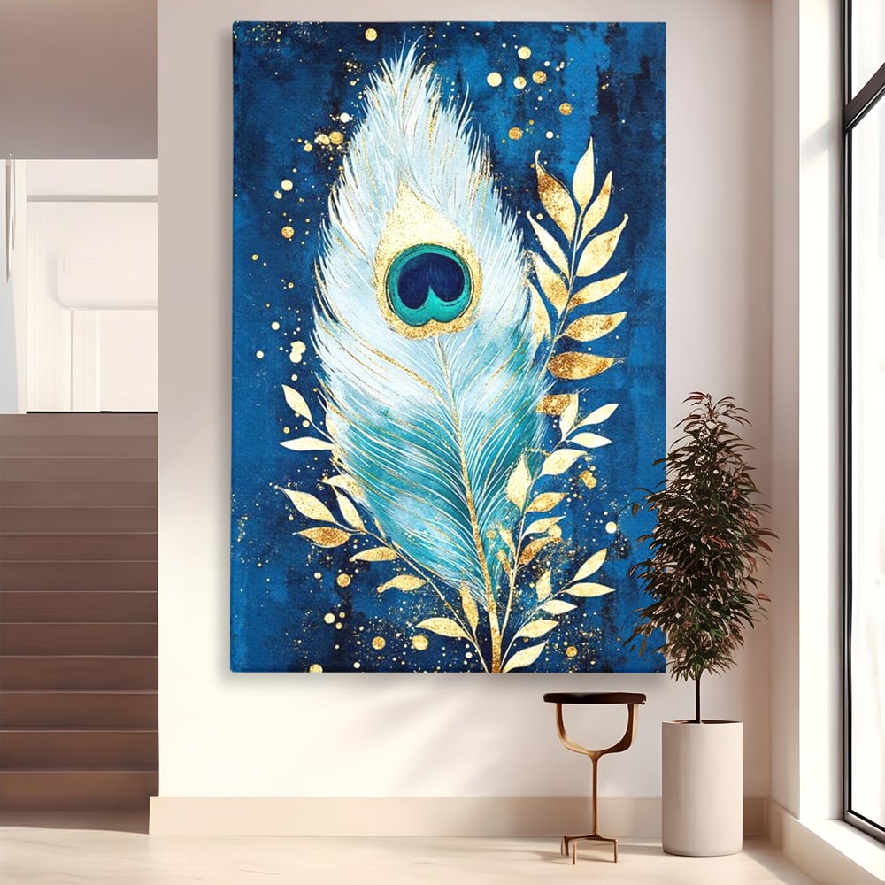 Tablou Canvas Premium, LuxCanva® M1402, O Pana Fermecata, Paun, Penaj, Auriu, Stralucitor, Elegant, Lux, Exotic, Rafinament, Detaliat, Abstract, Birou, Living, Camera Copil