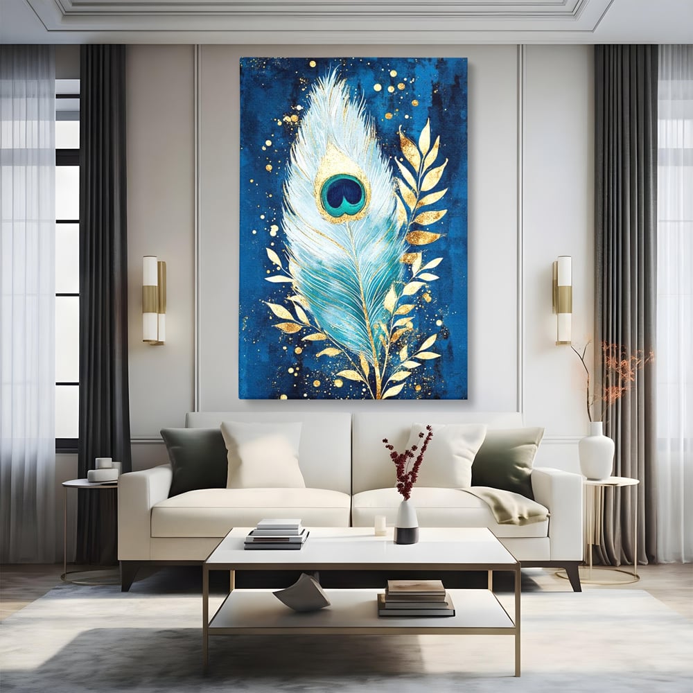 Tablou Canvas Premium, LuxCanva® M1402, O Pana Fermecata, Paun, Penaj, Auriu, Stralucitor, Elegant, Lux, Exotic, Rafinament, Detaliat, Abstract, Birou, Living, Camera Copil