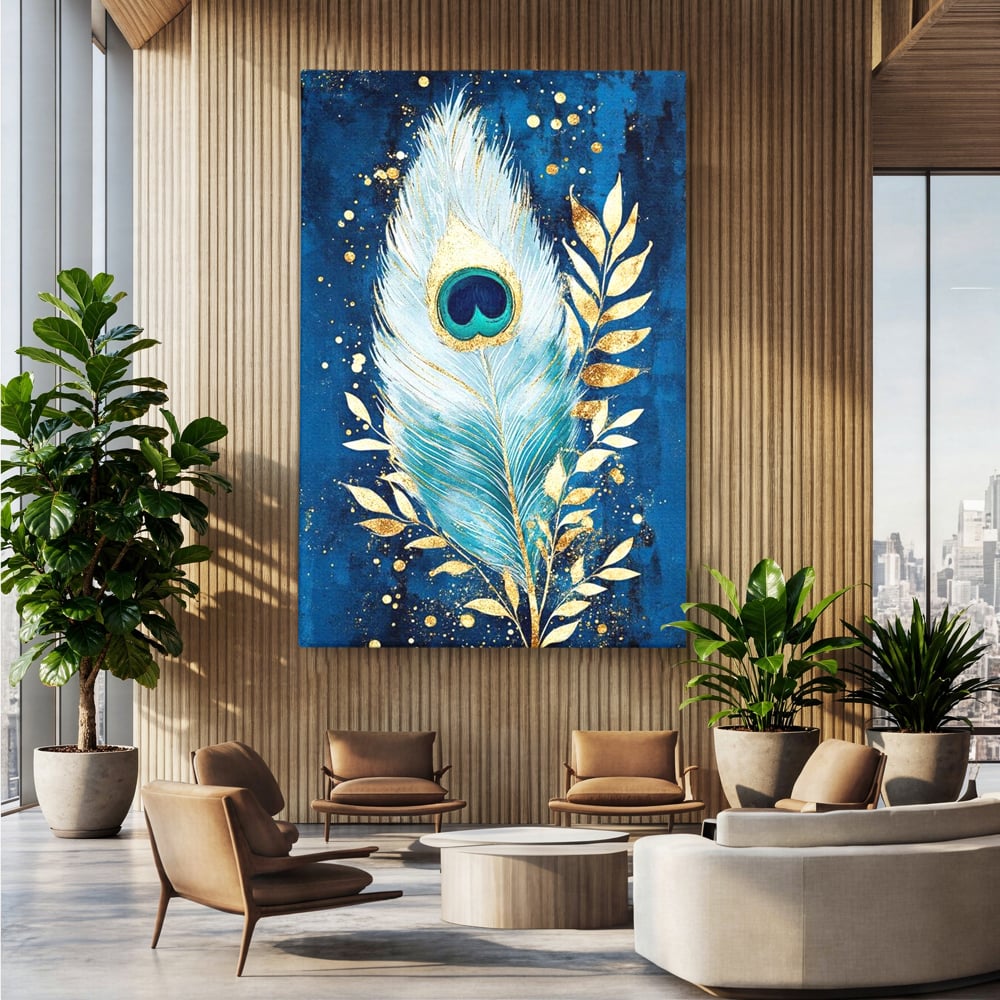 Tablou Canvas Premium, LuxCanva® M1402, O Pana Fermecata, Paun, Penaj, Auriu, Stralucitor, Elegant, Lux, Exotic, Rafinament, Detaliat, Abstract, Birou, Living, Camera Copil