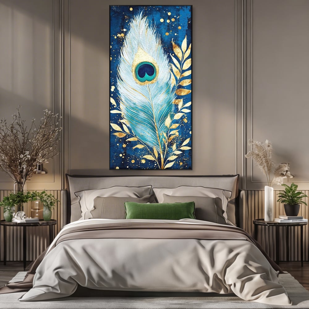 Tablou Canvas Premium, LuxCanva® M1402, O Pana Fermecata, Paun, Penaj, Auriu, Stralucitor, Elegant, Lux, Exotic, Rafinament, Detaliat, Abstract, Birou, Living, Camera Copil