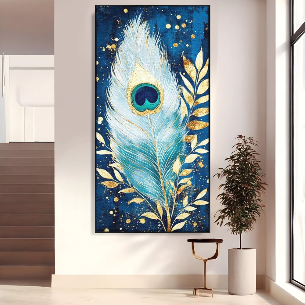 Tablou Canvas Premium, LuxCanva® M1402, O Pana Fermecata, Paun, Penaj, Auriu, Stralucitor, Elegant, Lux, Exotic, Rafinament, Detaliat, Abstract, Birou, Living, Camera Copil