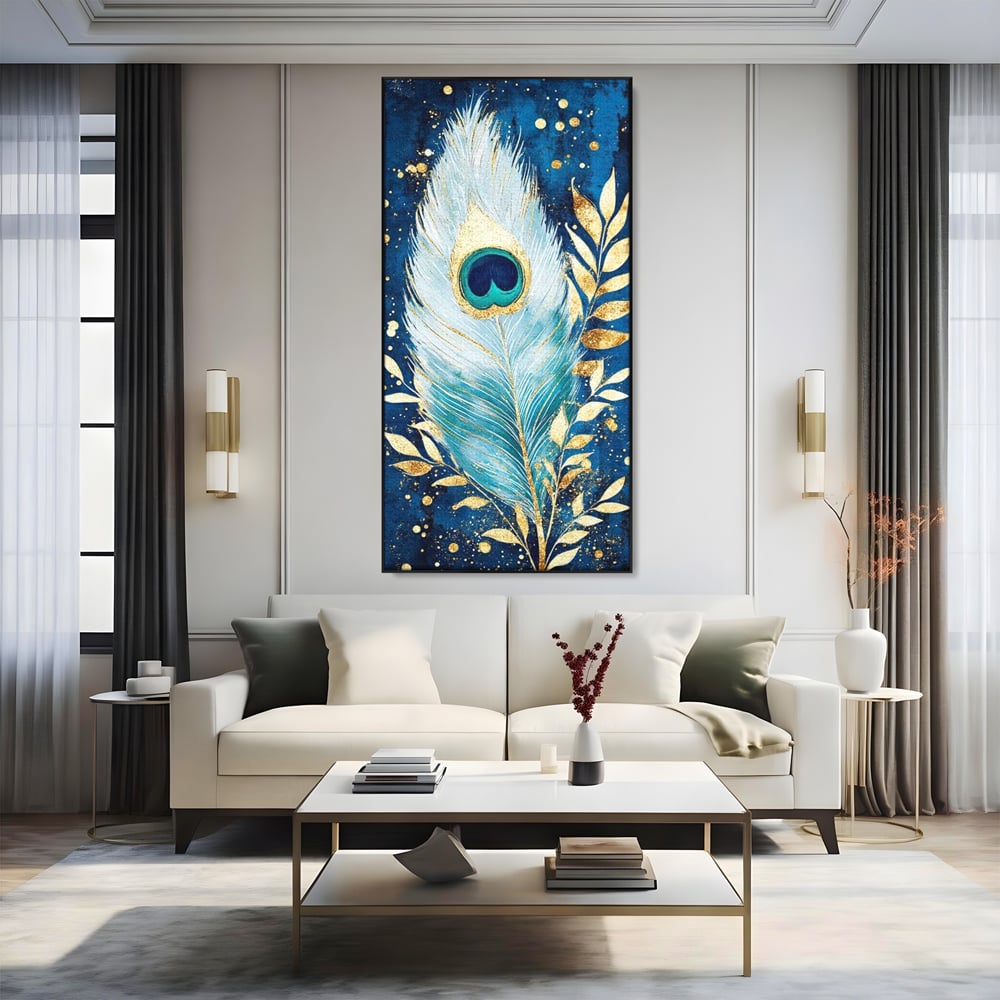 Tablou Canvas Premium, LuxCanva® M1402, O Pana Fermecata, Paun, Penaj, Auriu, Stralucitor, Elegant, Lux, Exotic, Rafinament, Detaliat, Abstract, Birou, Living, Camera Copil