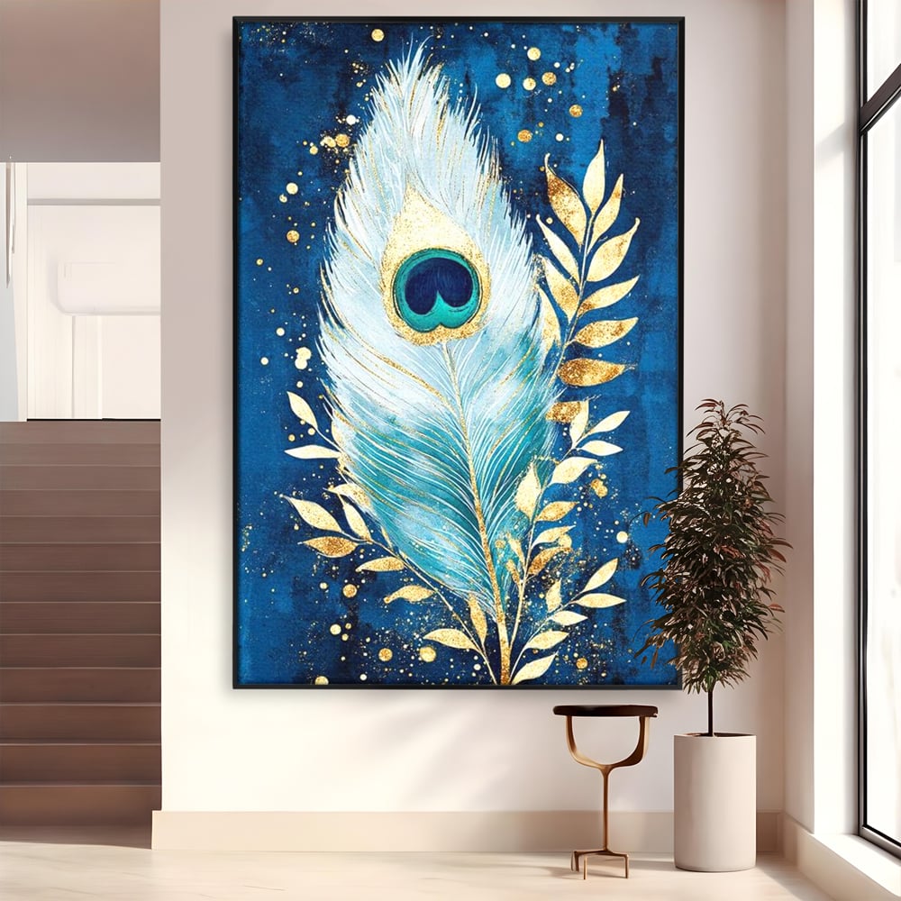 Tablou Canvas Premium, LuxCanva® M1402, O Pana Fermecata, Paun, Penaj, Auriu, Stralucitor, Elegant, Lux, Exotic, Rafinament, Detaliat, Abstract, Birou, Living, Camera Copil