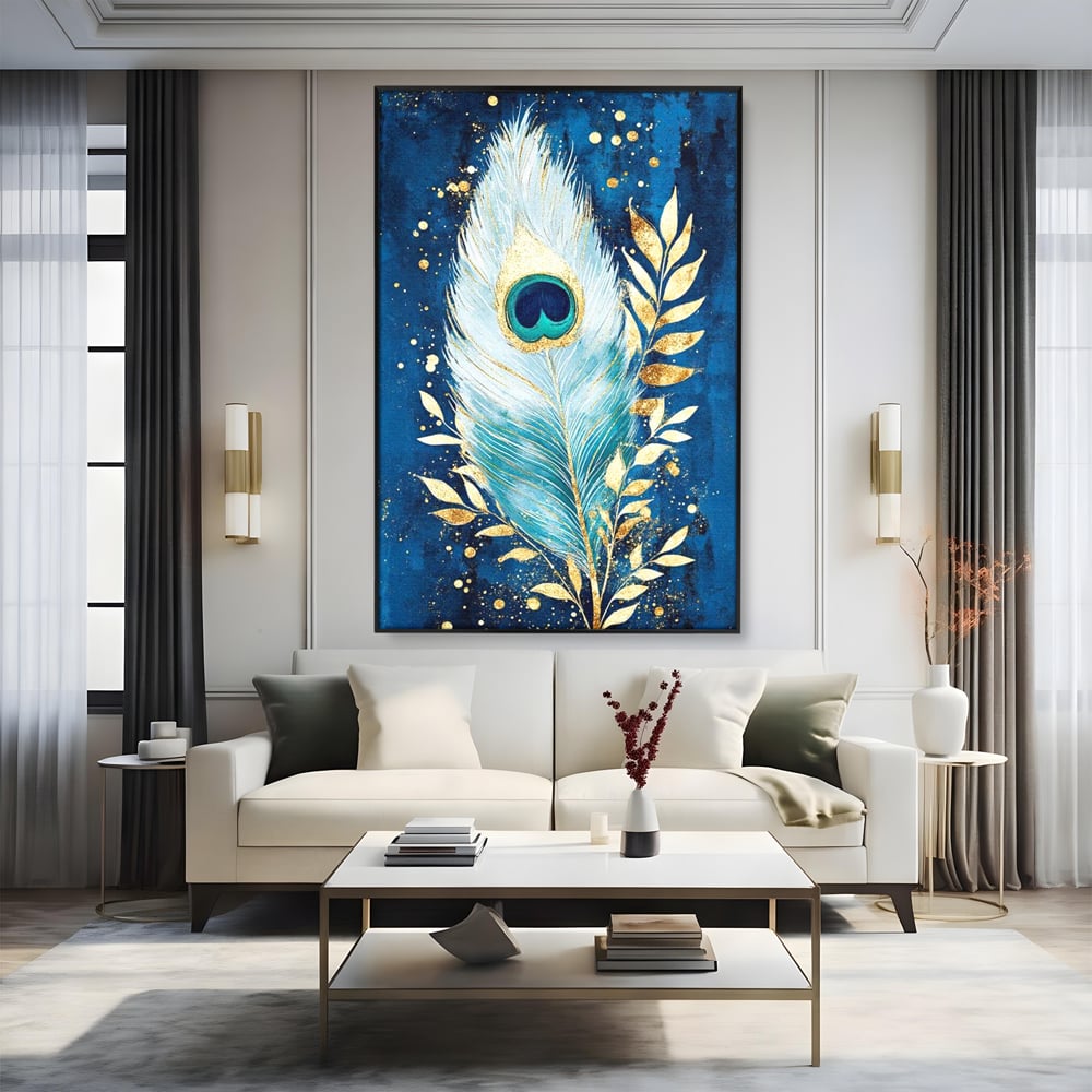 Tablou Canvas Premium, LuxCanva® M1402, O Pana Fermecata, Paun, Penaj, Auriu, Stralucitor, Elegant, Lux, Exotic, Rafinament, Detaliat, Abstract, Birou, Living, Camera Copil